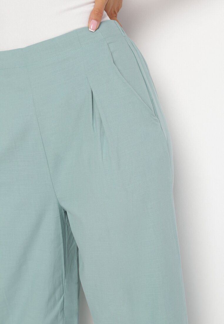 Zielone Szerokie Spodnie Bawełniane Camprell