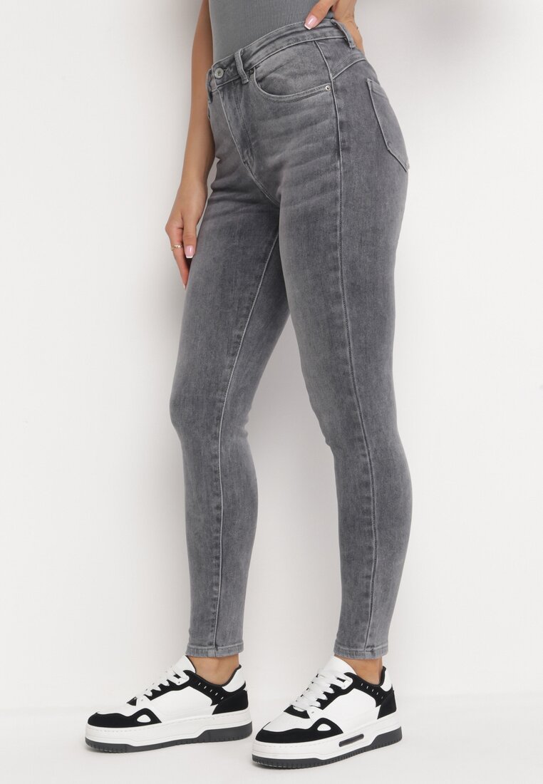 Ciemnoszare Jeansy Skinny z Regularnym Stanem i Efektem Push Up Mithi