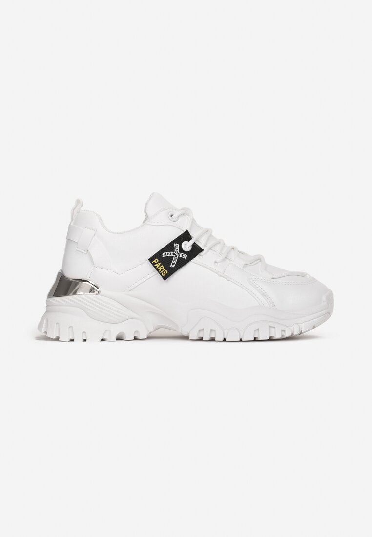 Białe Sneakersy na Grubej Podeszwie z Metaliczną Wstawką Deminik