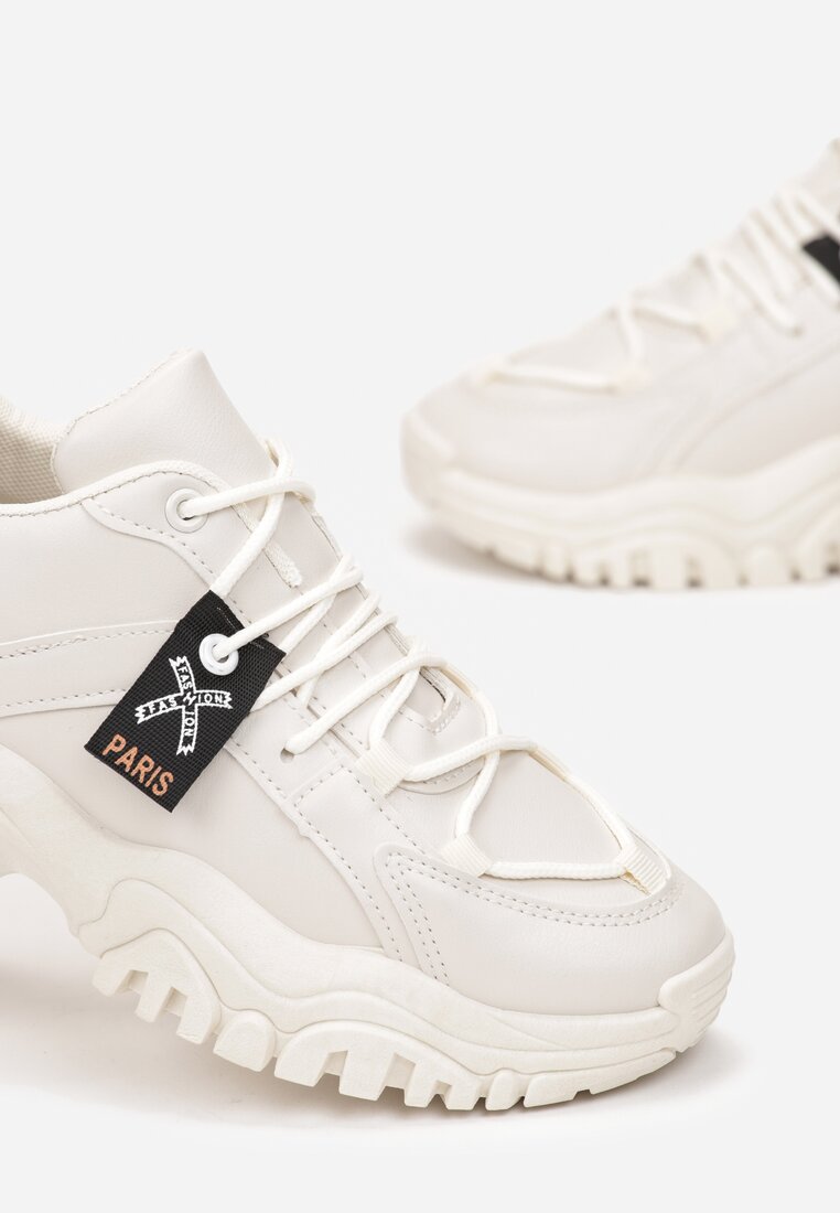 Beżowe Sneakersy na Grubej Podeszwie z Metaliczną Wstawką Deminik