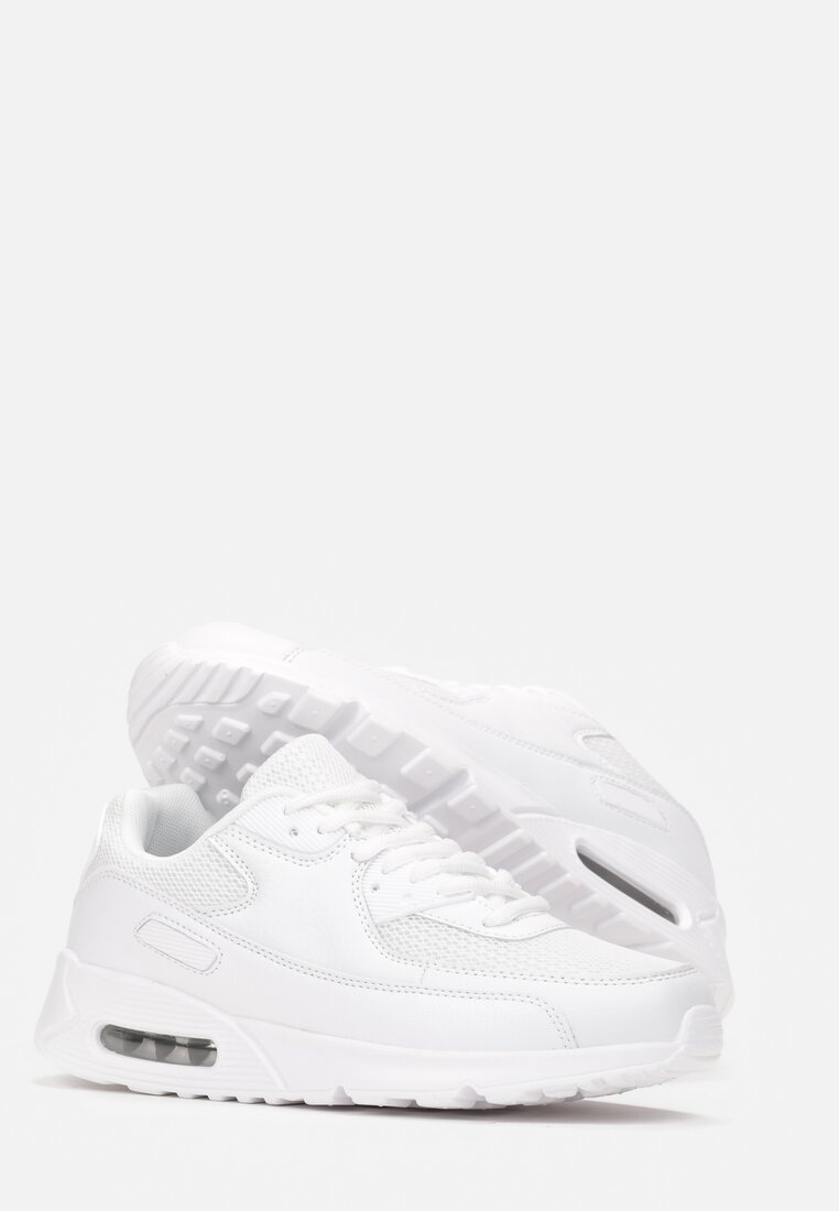 Białe Sznurowane Sneakersy na Płaskiej Grubej Podeszwie z Amortyzującą Wstawką Kristian