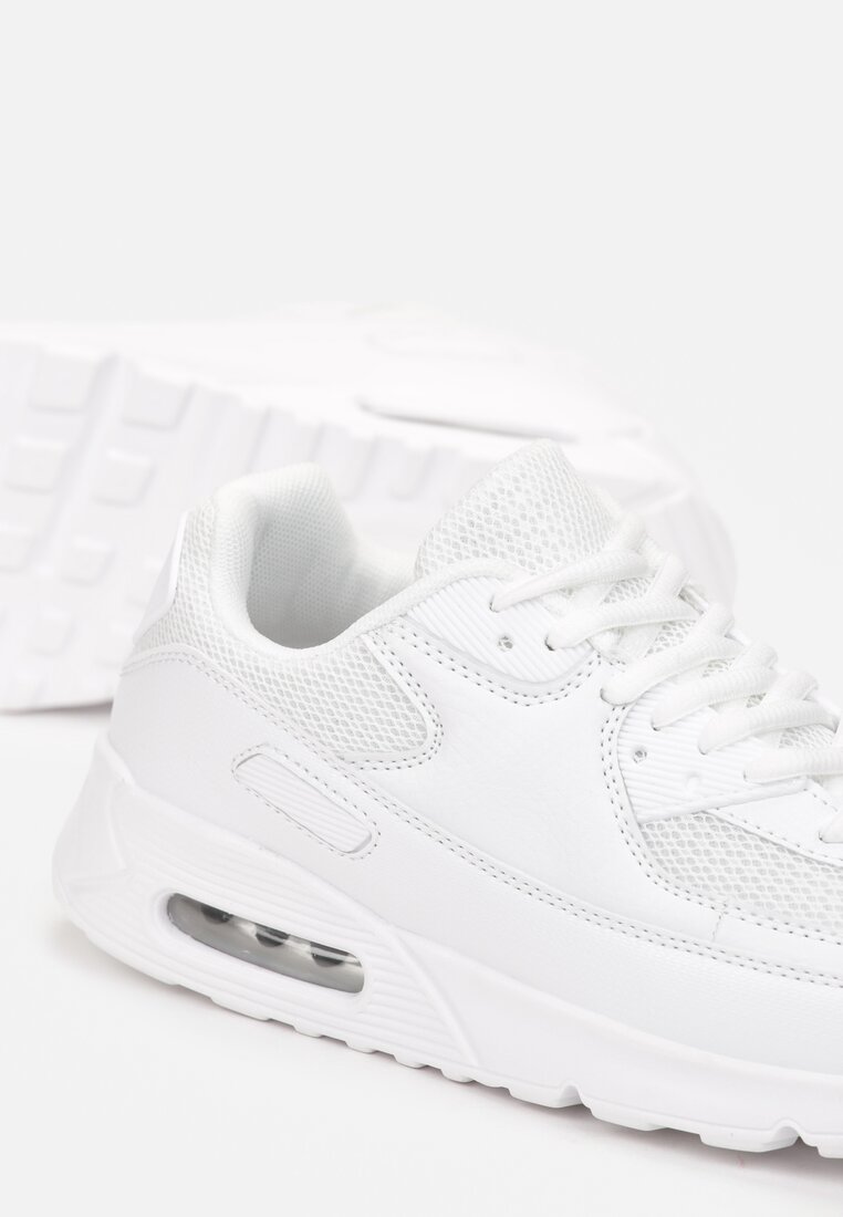 Białe Sznurowane Sneakersy na Płaskiej Grubej Podeszwie z Amortyzującą Wstawką Kristian