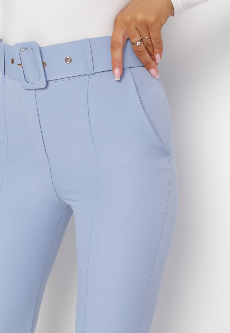 Niebieskie Garniturowe Dopasowane Spodnie z Materiałowym Paskiem z Klamrą Kerriy
