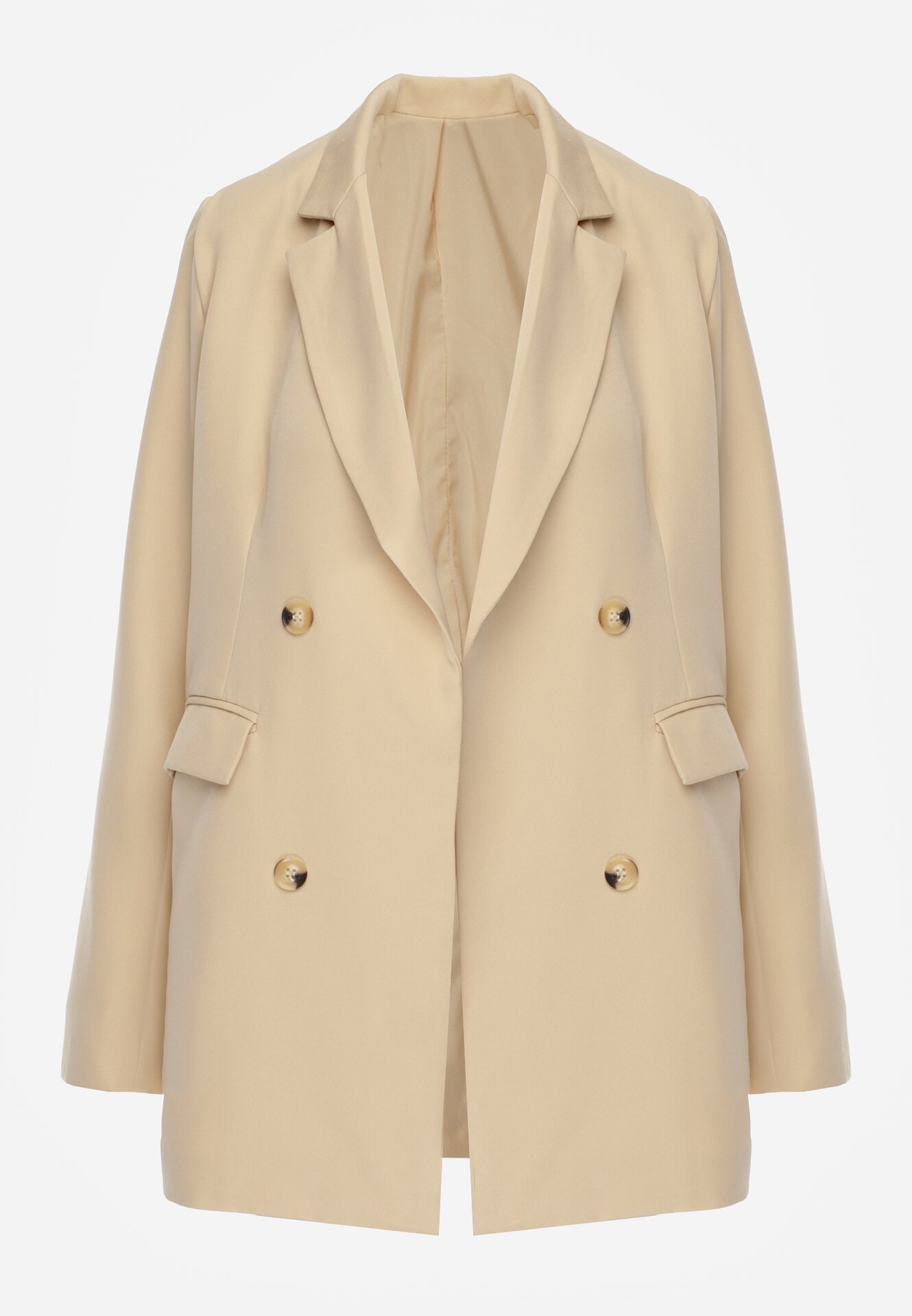 Beżowa Niezapinana Marynarka z Klapami Harleig