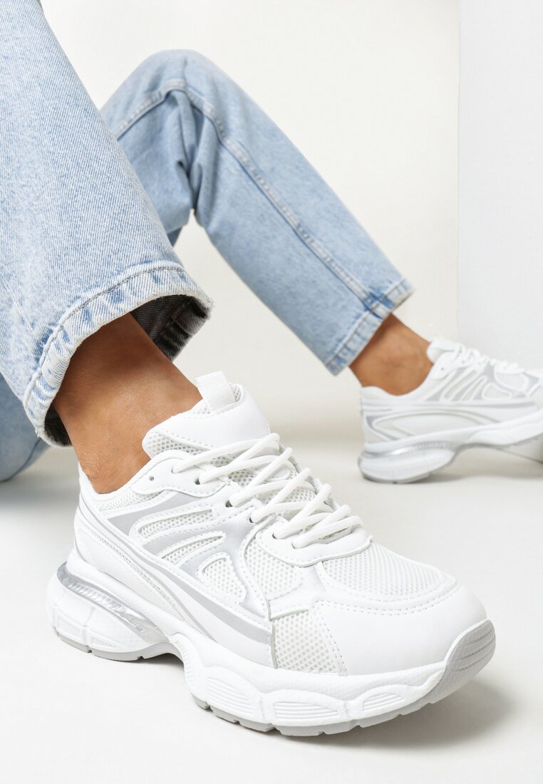 Białe Sneakersy na Grubej Podeszwie Roxia