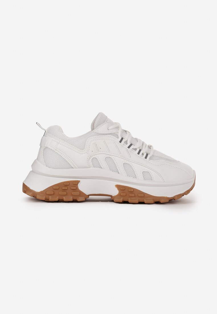 Białe Sznurowane Sneakersy na Grubej Płaskiej Podeszwie z Cholewką przed Kostkę Cianna