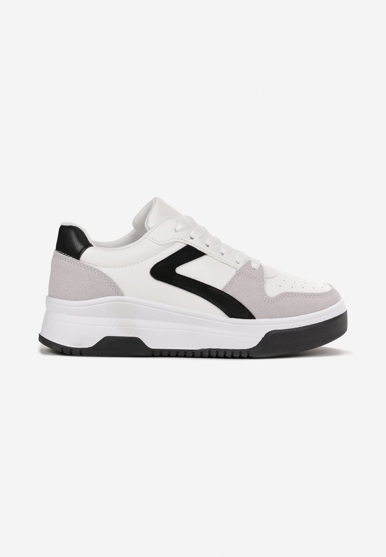 Białe Sznurowane Sneakersy na Grubej Podeszwie z Ozdobnymi Przeszyciami Alseana