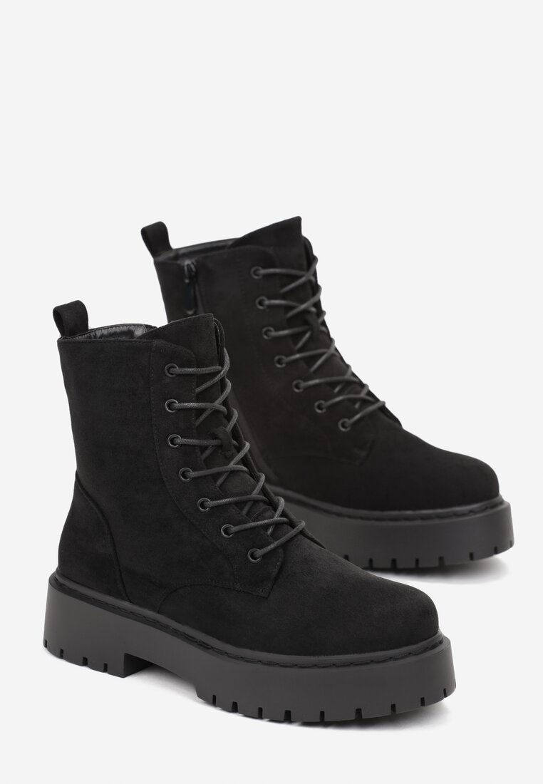 Czarne Botki Workery na Grubej Podeszwie Olfrona