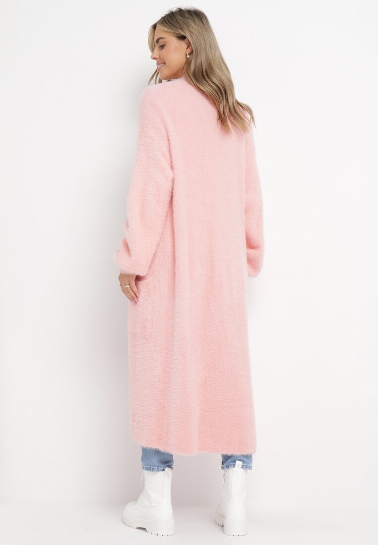 Różowy Puchaty Kardigan Niezapinany Anders
