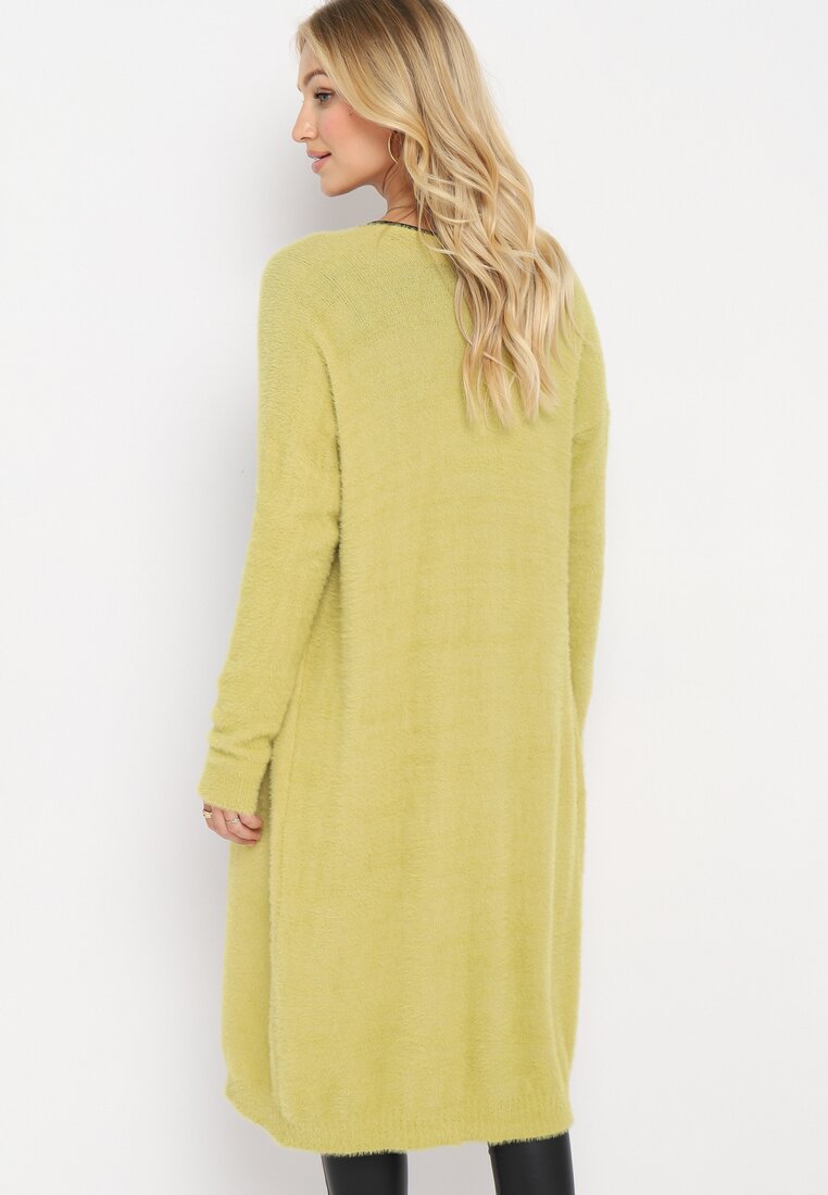 Jasnozielony Luźny Kardigan z Elastycznej Dzianiny Renley