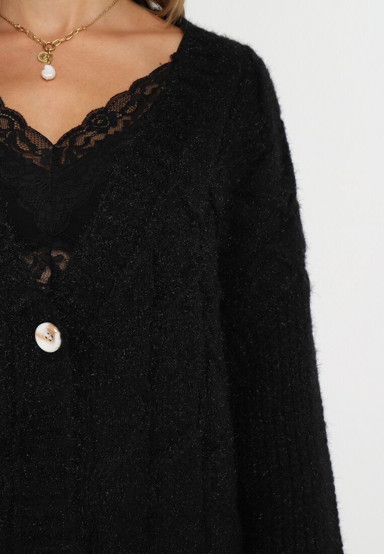 Czarny Kardigan z Warkoczykowym Splotem Aaronni