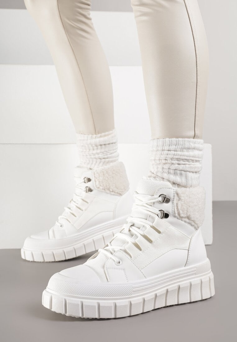 Białe Botki na Platformie z Futerkiem Dorcva