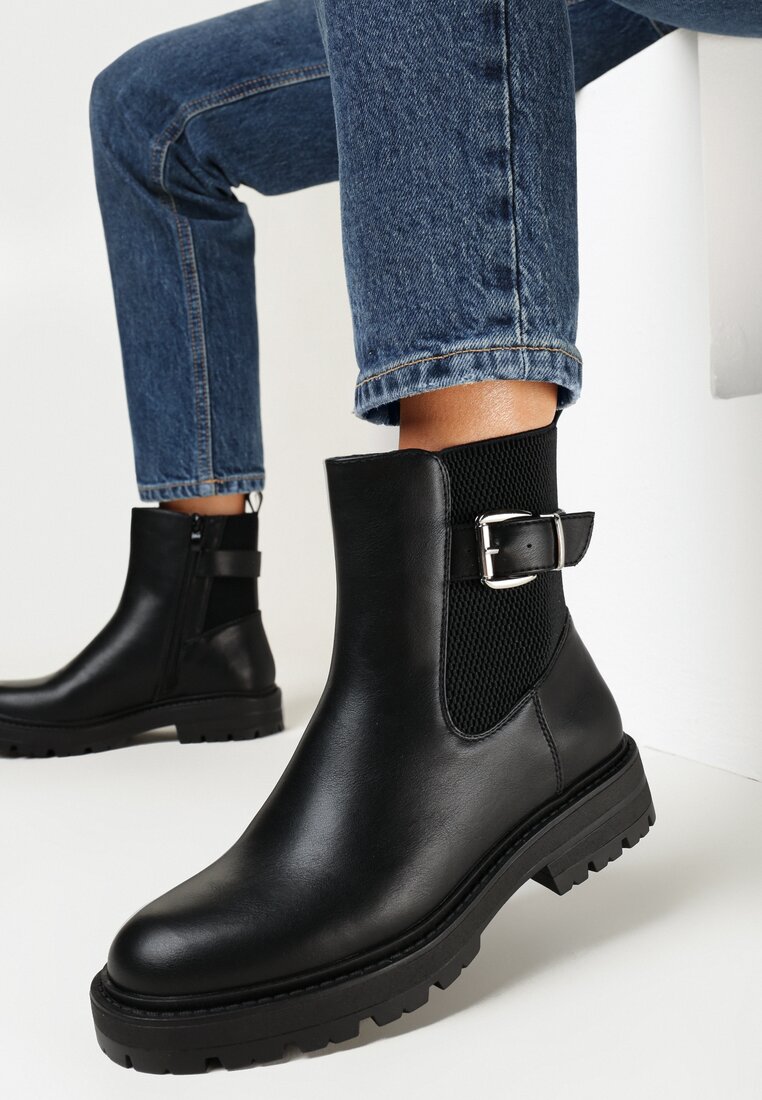 Czarne Botki Sztyblety z Klamerką Delvere