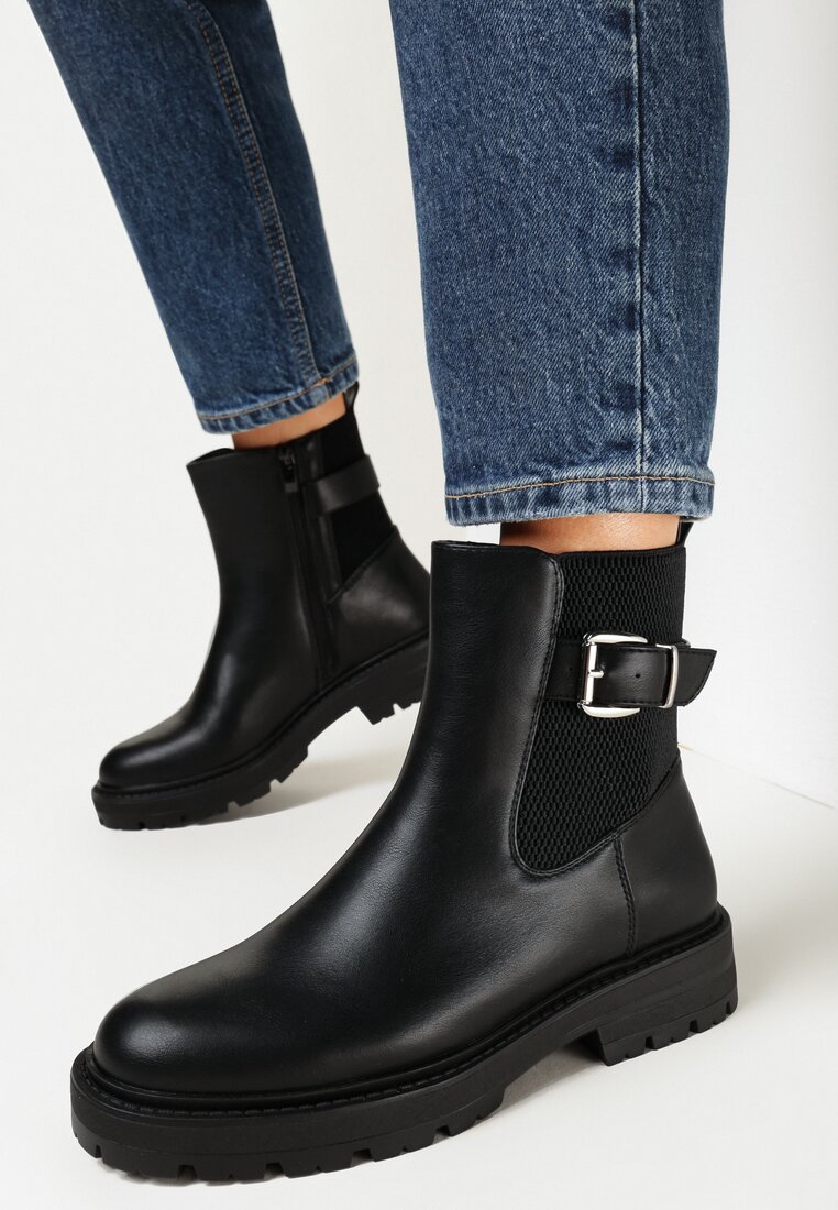 Czarne Botki Sztyblety z Klamerką Delvere