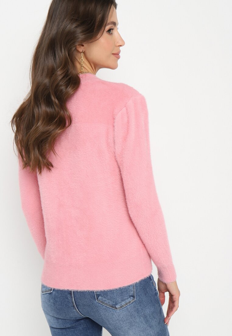 Różowy Puchaty Sweter Wełniany Helmintts