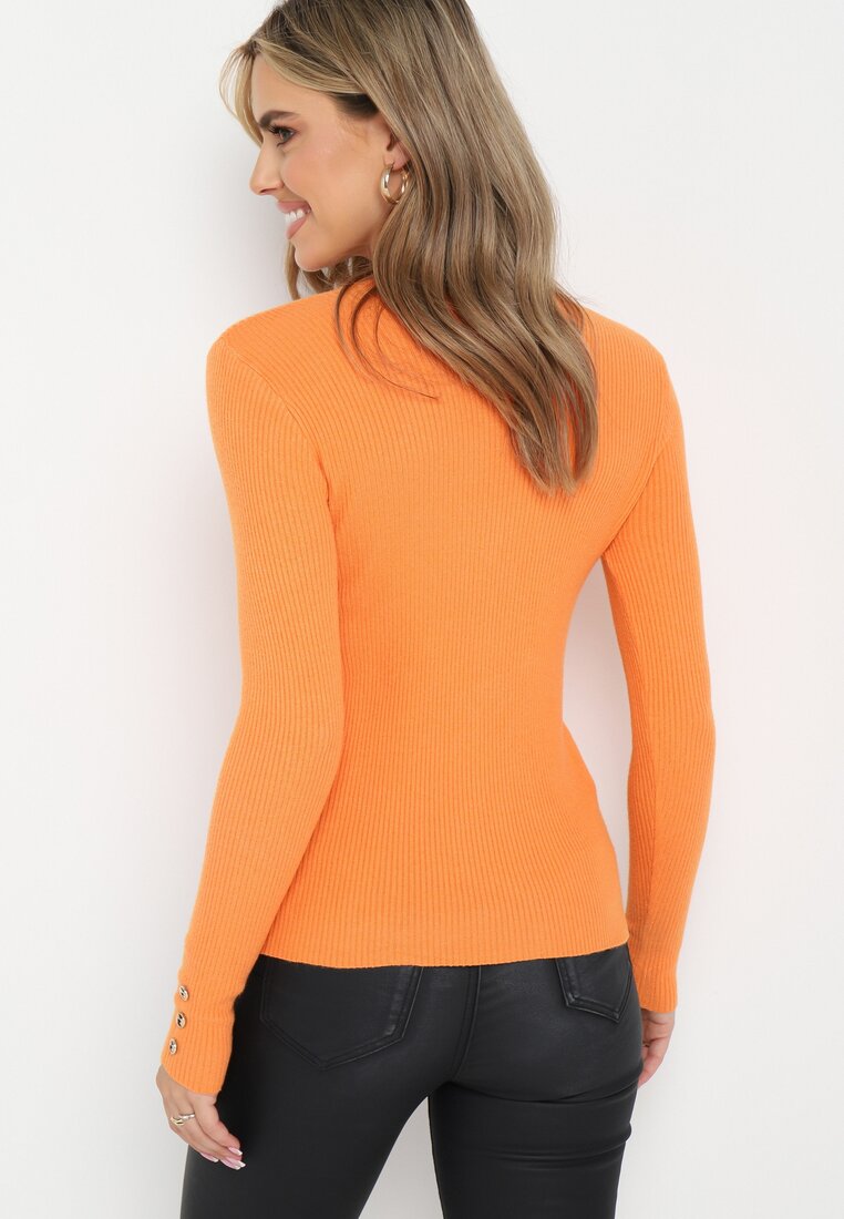 Pomarańczowy Sweter z Prążkowanej Dzianiny z Guzikami Rlyce