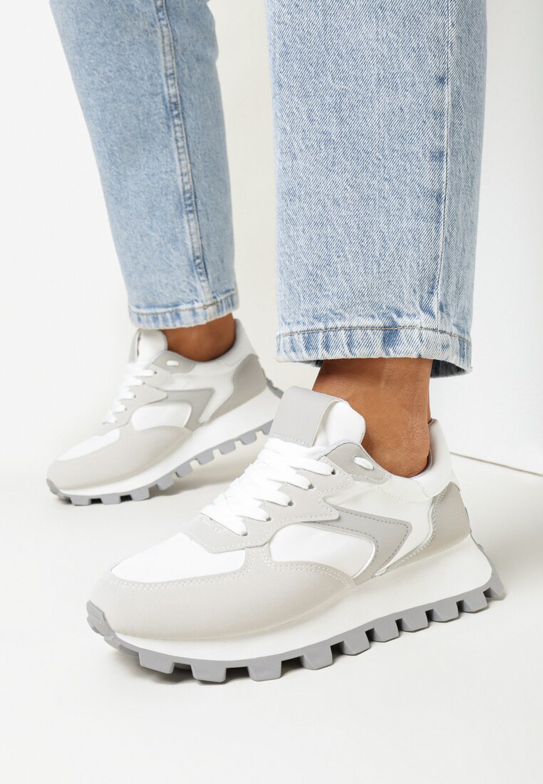 Białe Sneakersy na Grubej Podeszwie Minba