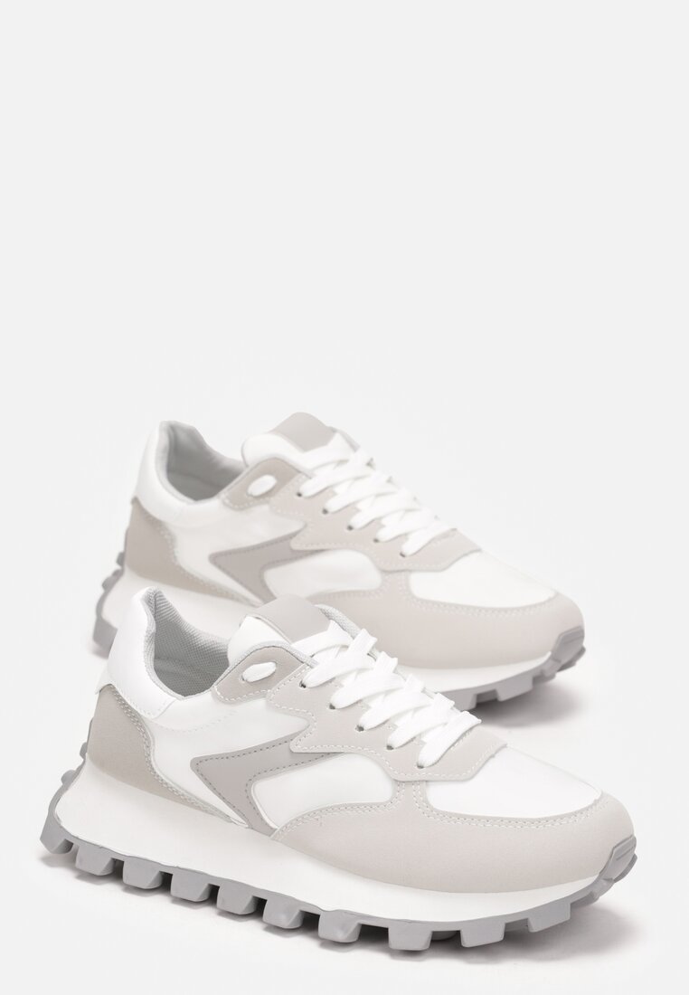 Białe Sneakersy na Grubej Podeszwie Minba