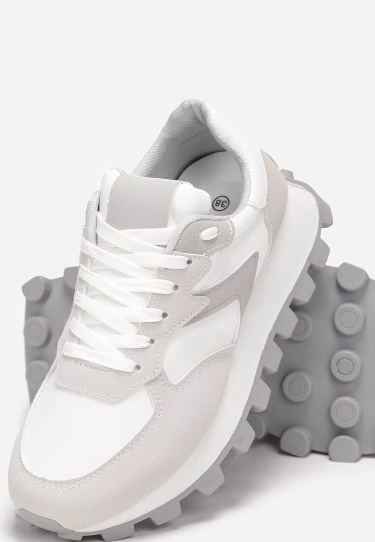 Białe Sneakersy na Grubej Podeszwie Minba