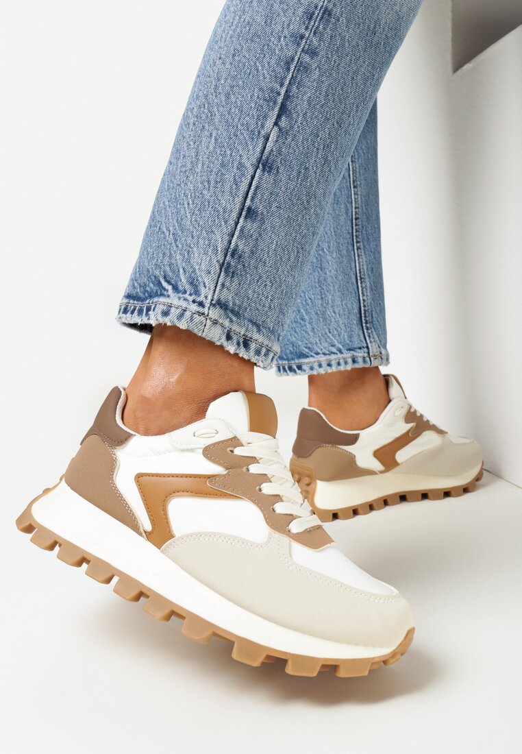 Beżowo-Brązowe Sneakersy na Grubej Podeszwie Minba