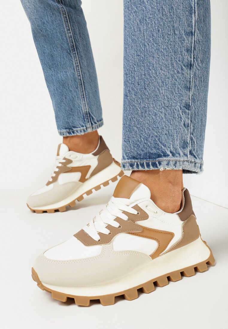 Beżowo-Brązowe Sneakersy na Grubej Podeszwie Minba