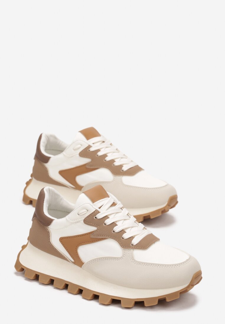 Beżowo-Brązowe Sneakersy na Grubej Podeszwie Minba