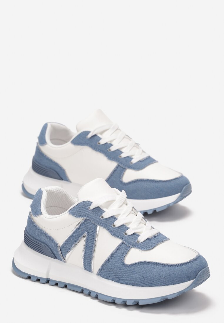 Biało-Niebieskie Sneakersy Ozdobione Wstawkami Anguethan