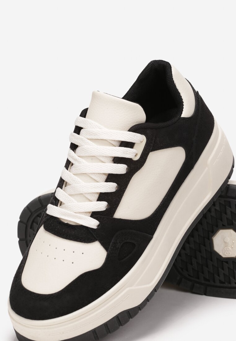Beżowo-Czarne Sneakersy na Platformie z Perforacją Wansa