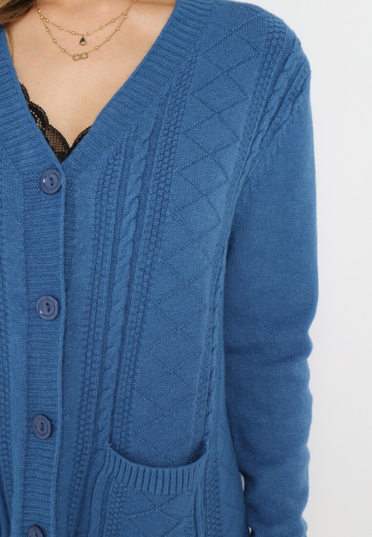 Niebieski Kardigan z Warkoczykowym Splotem Marianns