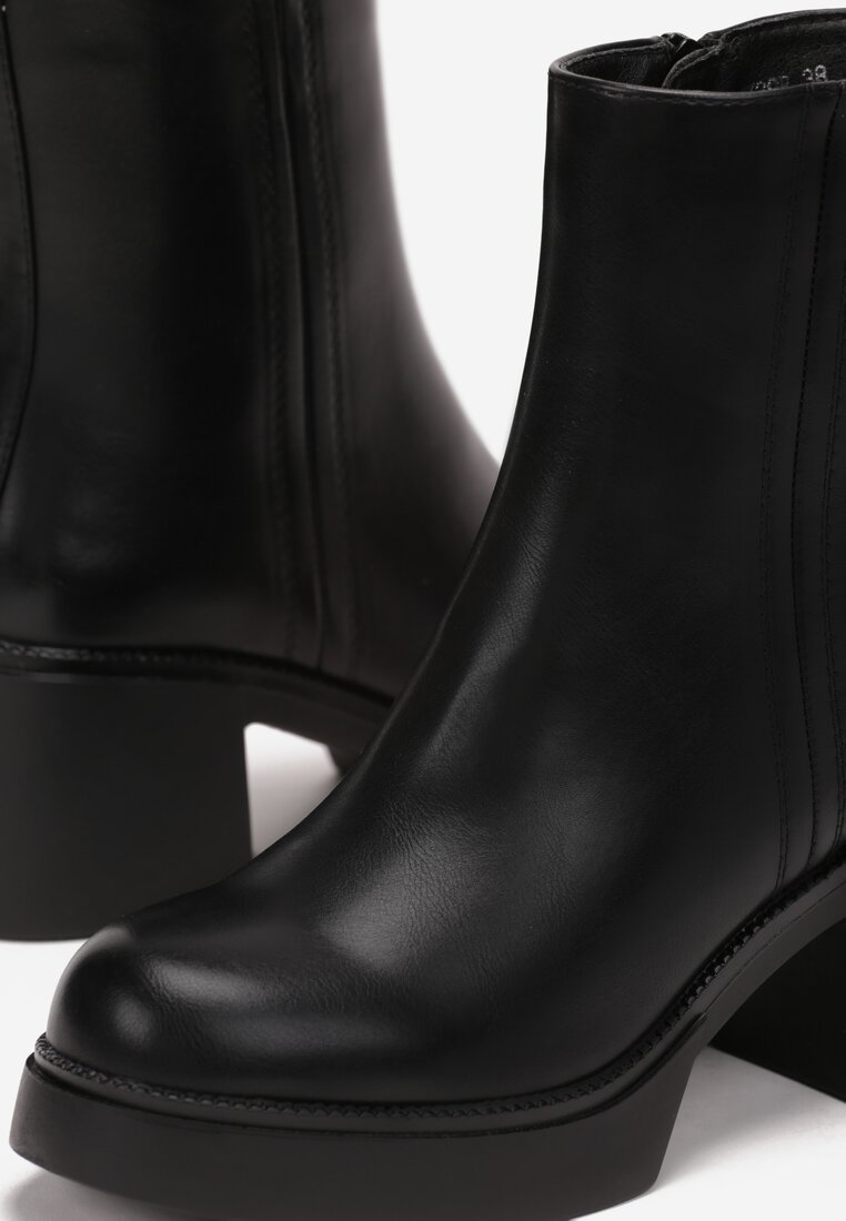 Czarne Botki na Słupku i Niskiej Platformie Argaca