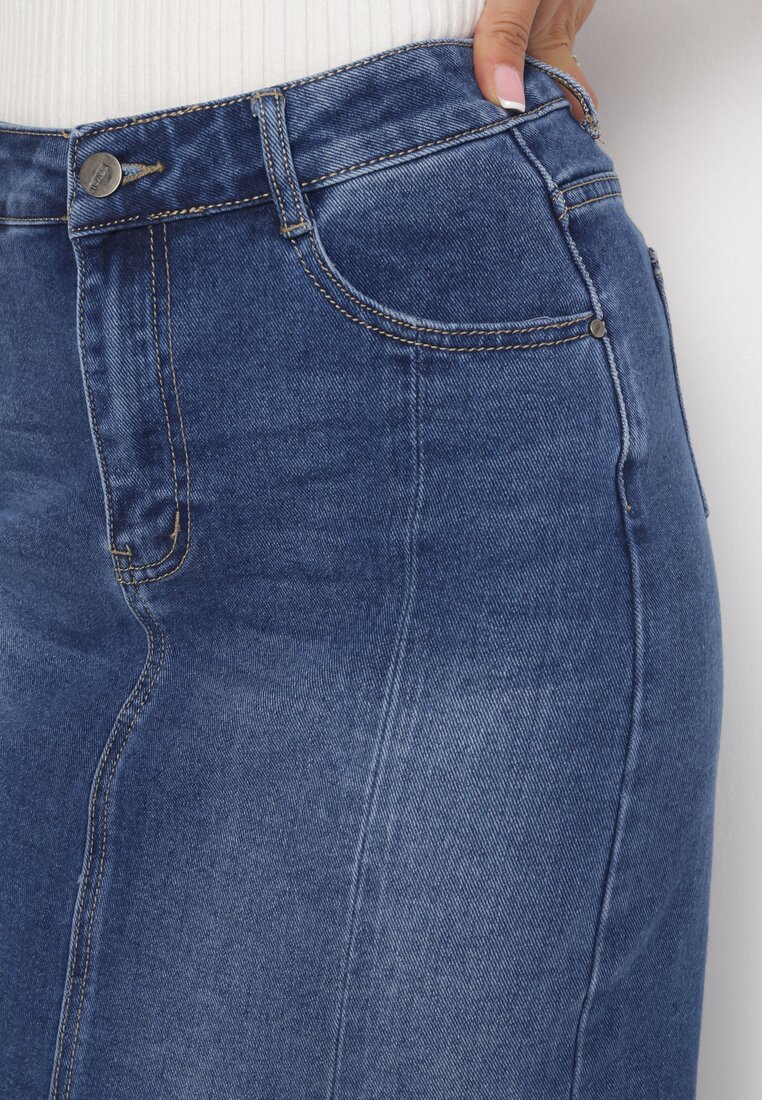 Niebieska Jeansowa Spódnica Midi Hafila