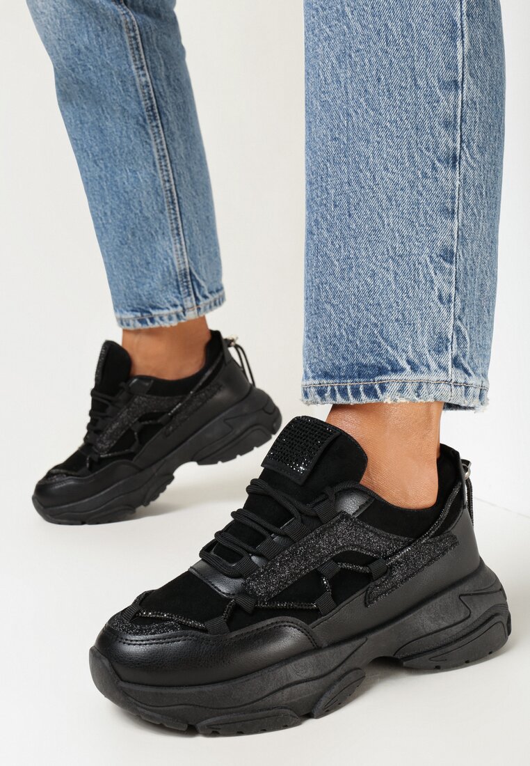 Czarne Sneakersy Ozdobione Sznurkiem z Cyrkoniami Miriares