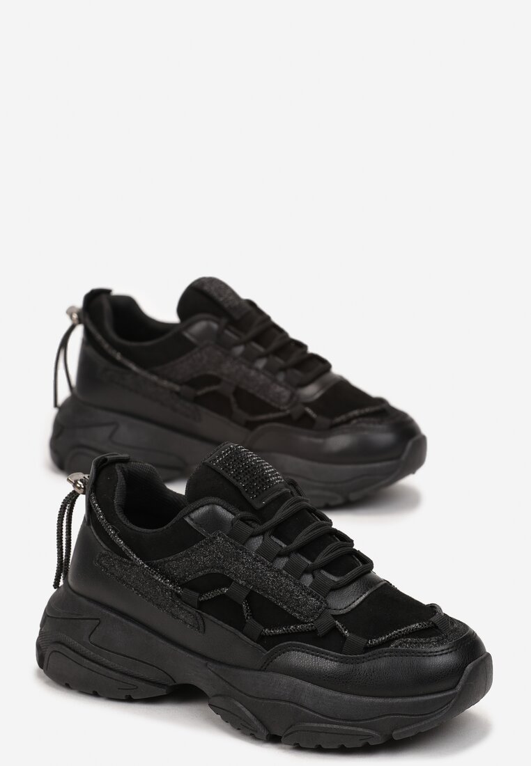 Czarne Sneakersy Ozdobione Sznurkiem z Cyrkoniami Miriares