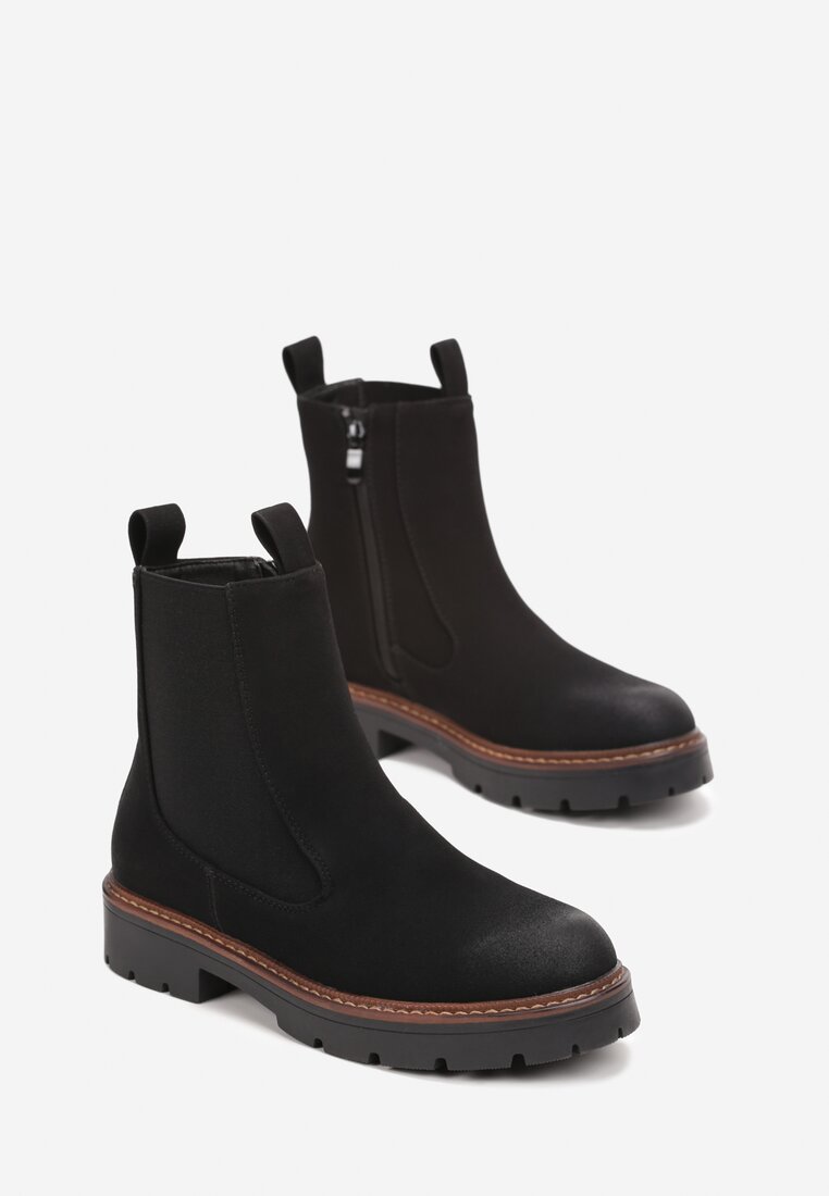 Czarne Botki Sztyblety z Imitacji Zamszu Faina