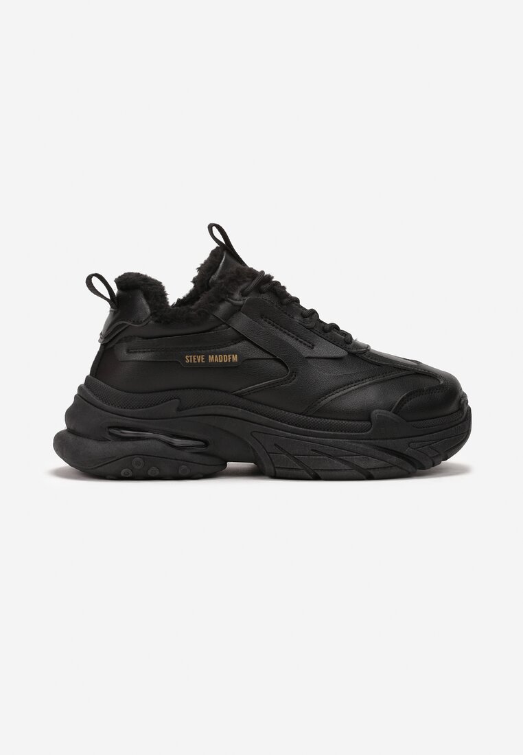 Czarne Sneakersy na Grubej Podeszwie Ocieplone Sztucznym Futerkiem Morla