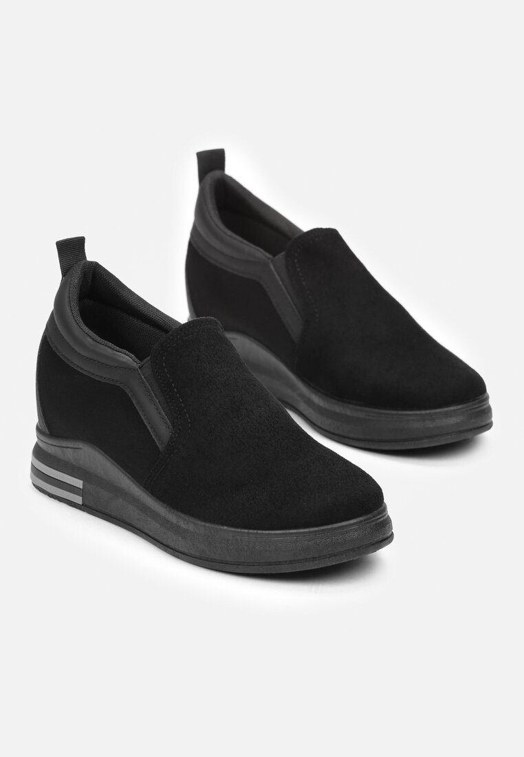 Czarne Sneakersy na Ukrytej Koturnie Aranella
