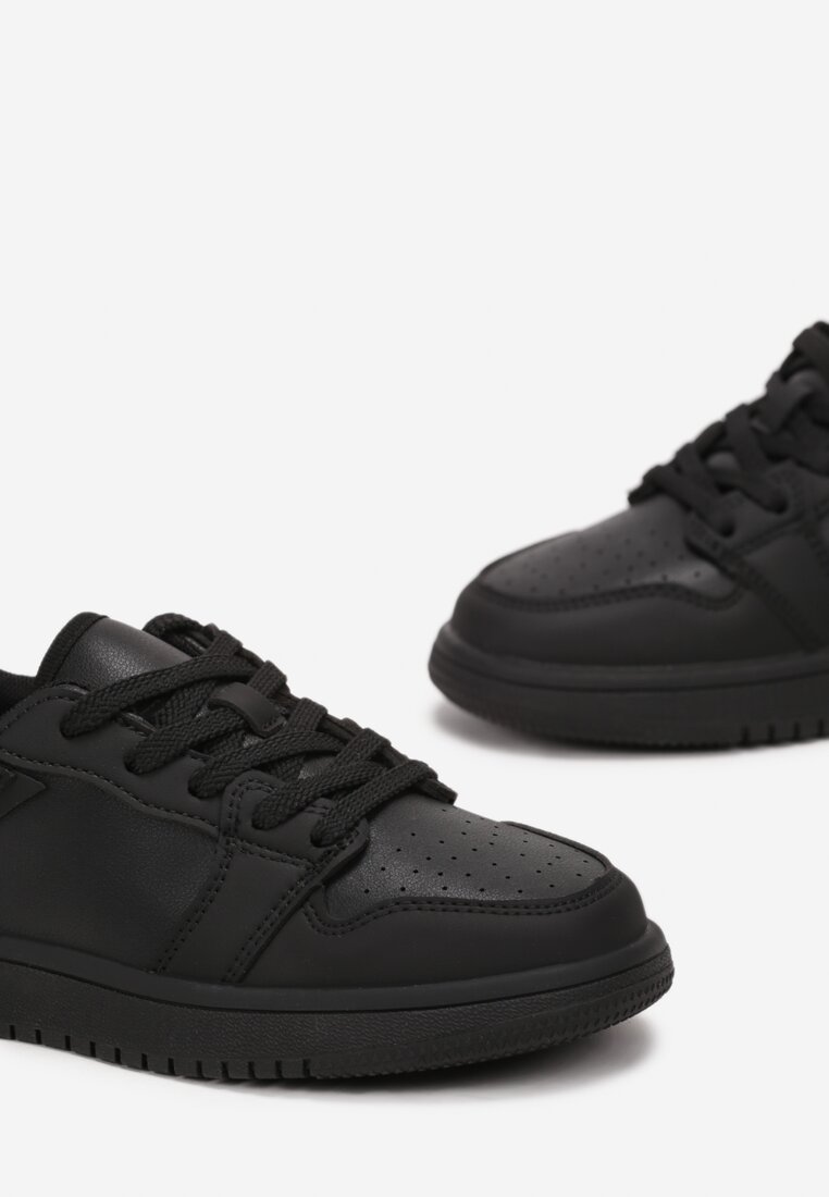 Czarne Sznurowane Buty Sportowe na Płaskiej Podeszwie Dodatkowo Zapinane na Rzep Babes