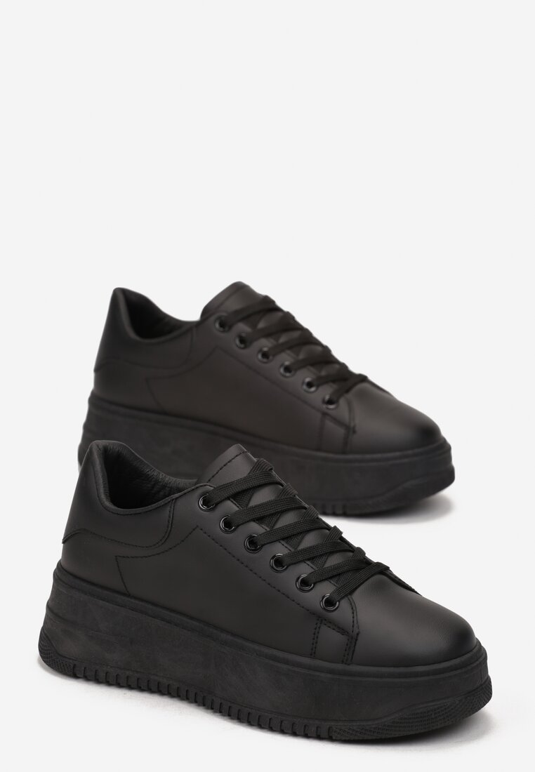 Czarne Sneakersy przed Kostkę na Platformie Semirane