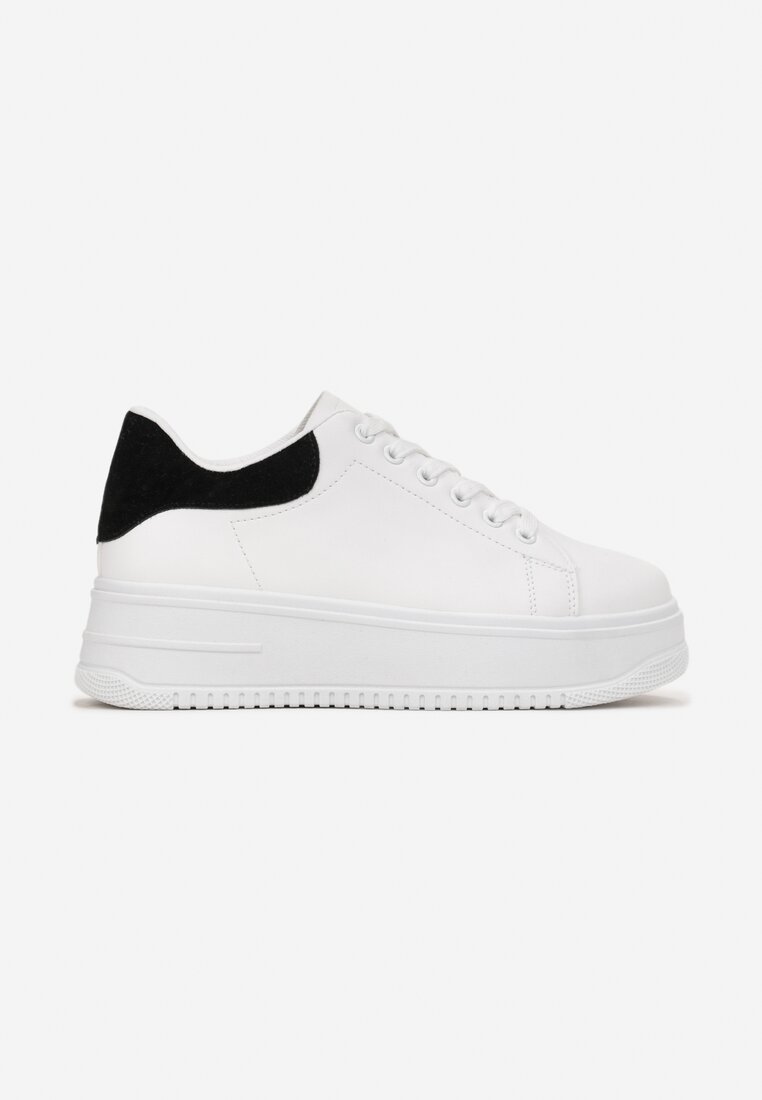 Biało-Czarne Sneakersy przed Kostkę na Platformie Semirane