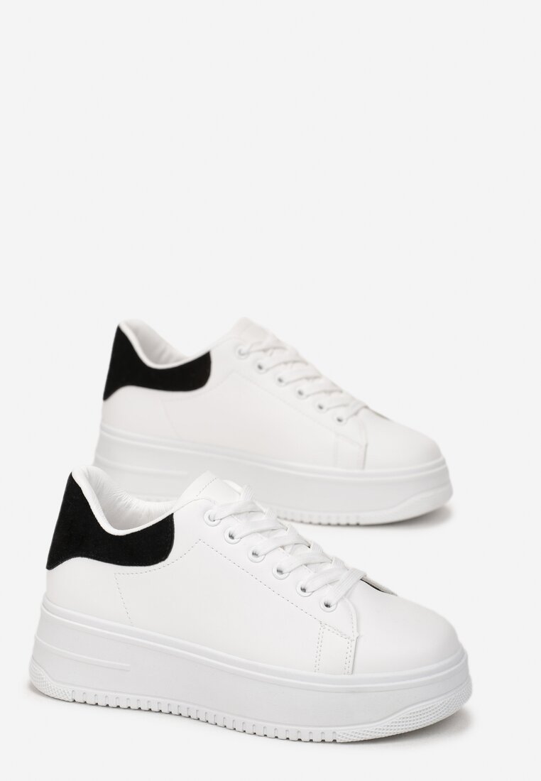 Biało-Czarne Sneakersy przed Kostkę na Platformie Semirane