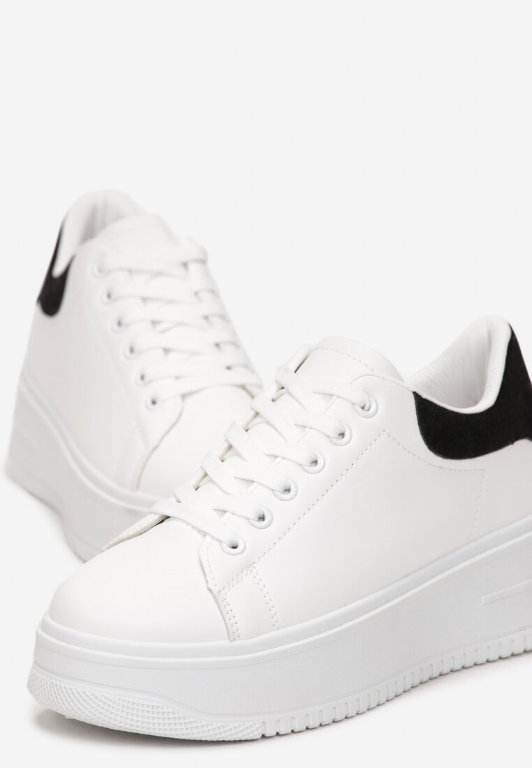 Biało-Czarne Sneakersy przed Kostkę na Platformie Semirane