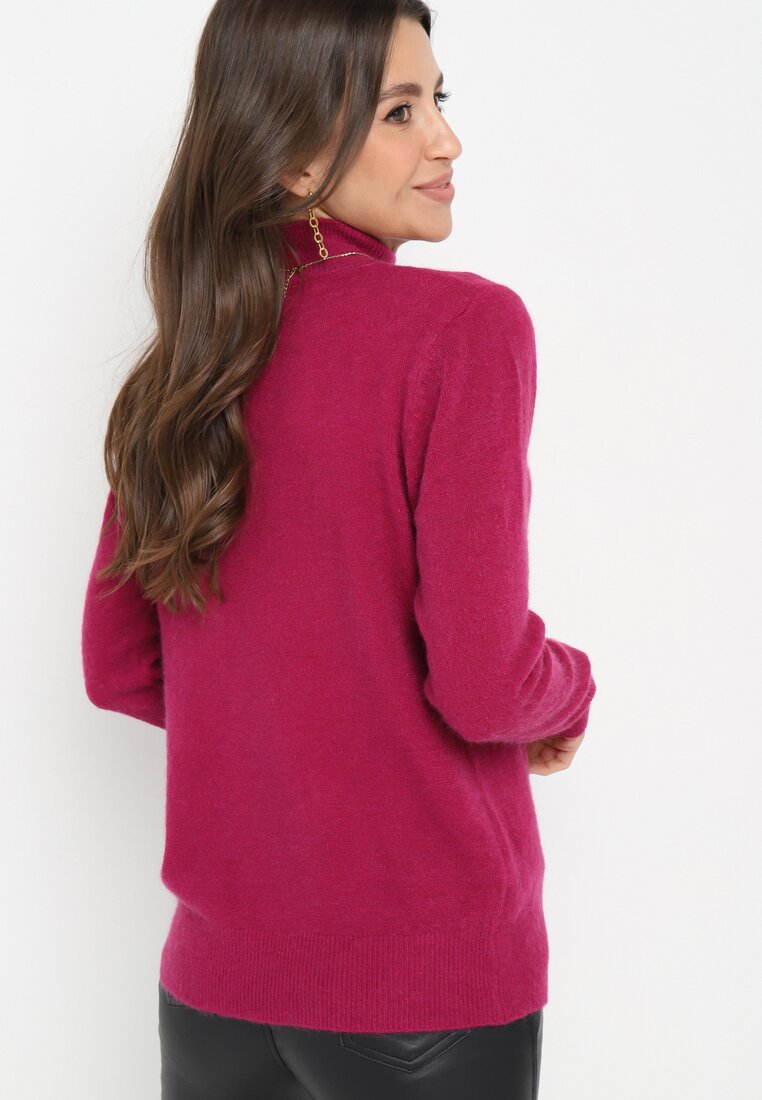 Ciemnofioletowy Klasyczny Sweter Golf ze Ściągaczami na Rękawach Cunna