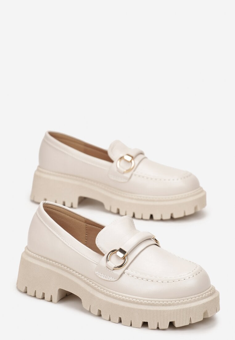 Beżowe Mokasyny na Grubej Podeszwie z Delikatną Klamerką Saleleni