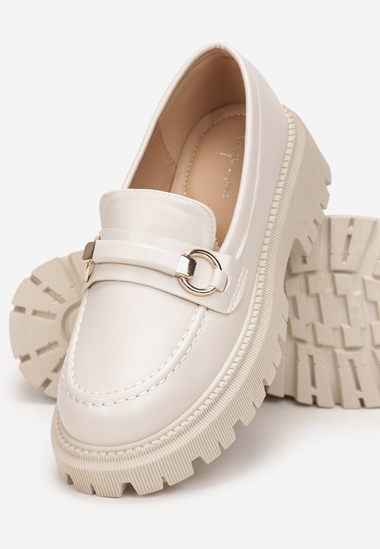 Beżowe Mokasyny na Grubej Podeszwie z Delikatną Klamerką Saleleni