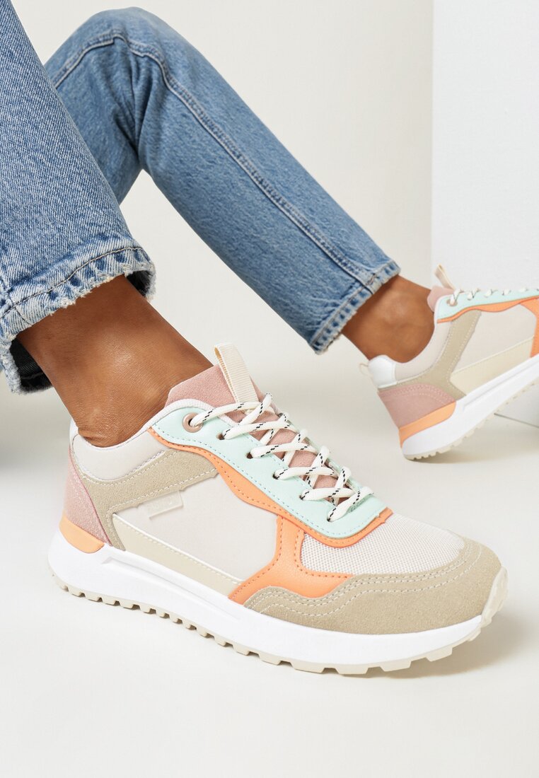 Beżowo-Różowe Sneakersy z Protektorem Santiloa