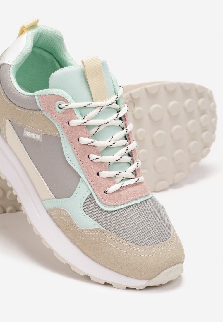 Beżowo-Zielone Sneakersy z Protektorem Santiloa