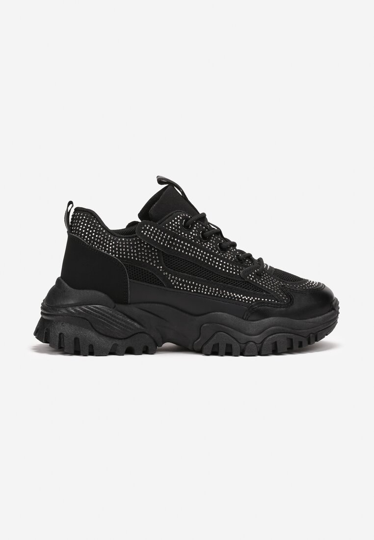 Czarne Sneakersy na Grubej Podeszwie w Cyrkonie Incolea