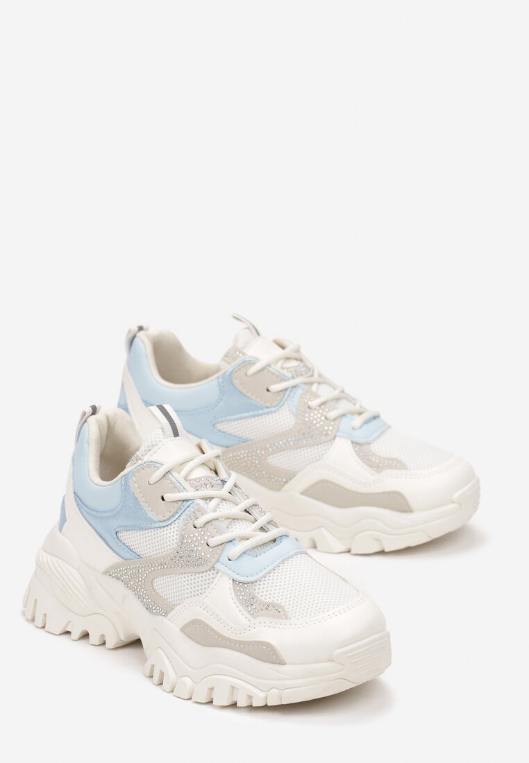 Biało-Niebieskie Sneakersy w Cyrkonie na Grubej Podeszwie Daniattas