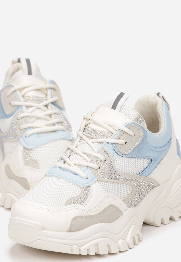 Biało-Niebieskie Sneakersy w Cyrkonie na Grubej Podeszwie Daniattas