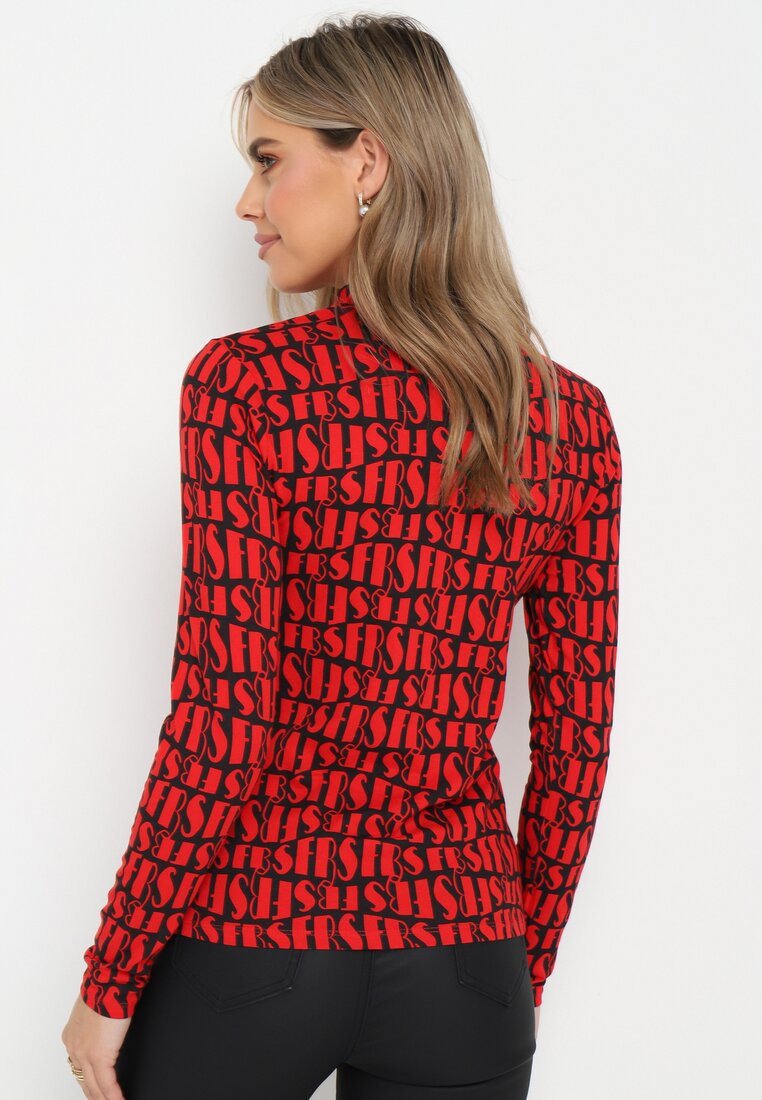 Czerwona Bawełniana Bluzka z Półgolfem w Modny Print Serianta